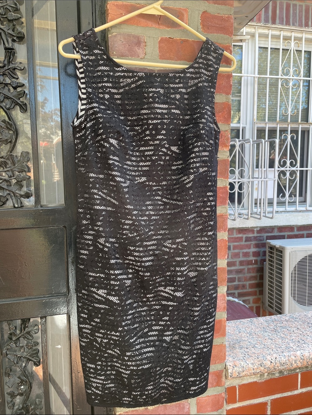 London Times Black Lace Overlay Sheath Dress with Ivory Lining
